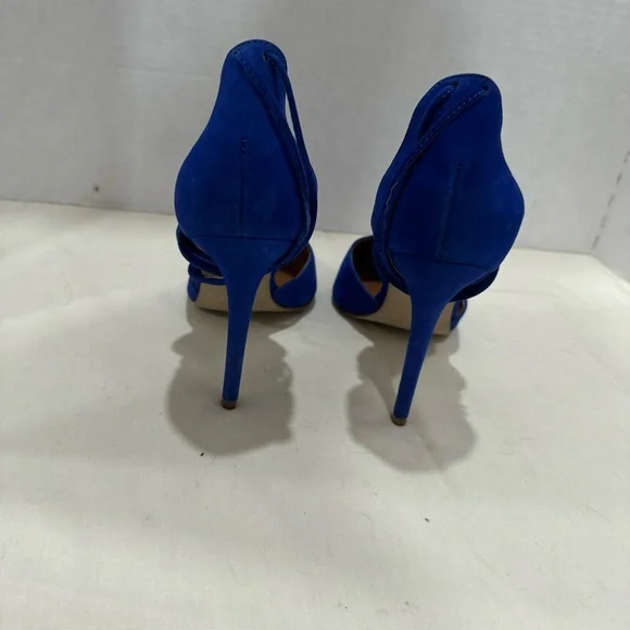 STEVE MADDEN Raela Cobalt Blue Suede Leather Closed Toe Lace Up Heels Size 7.5 - Picture 3 of 9